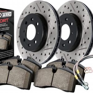 StopTech Rear - Slotted & Drilled Brake Rotor/Brake Pads/Brake Lines Sold as kit